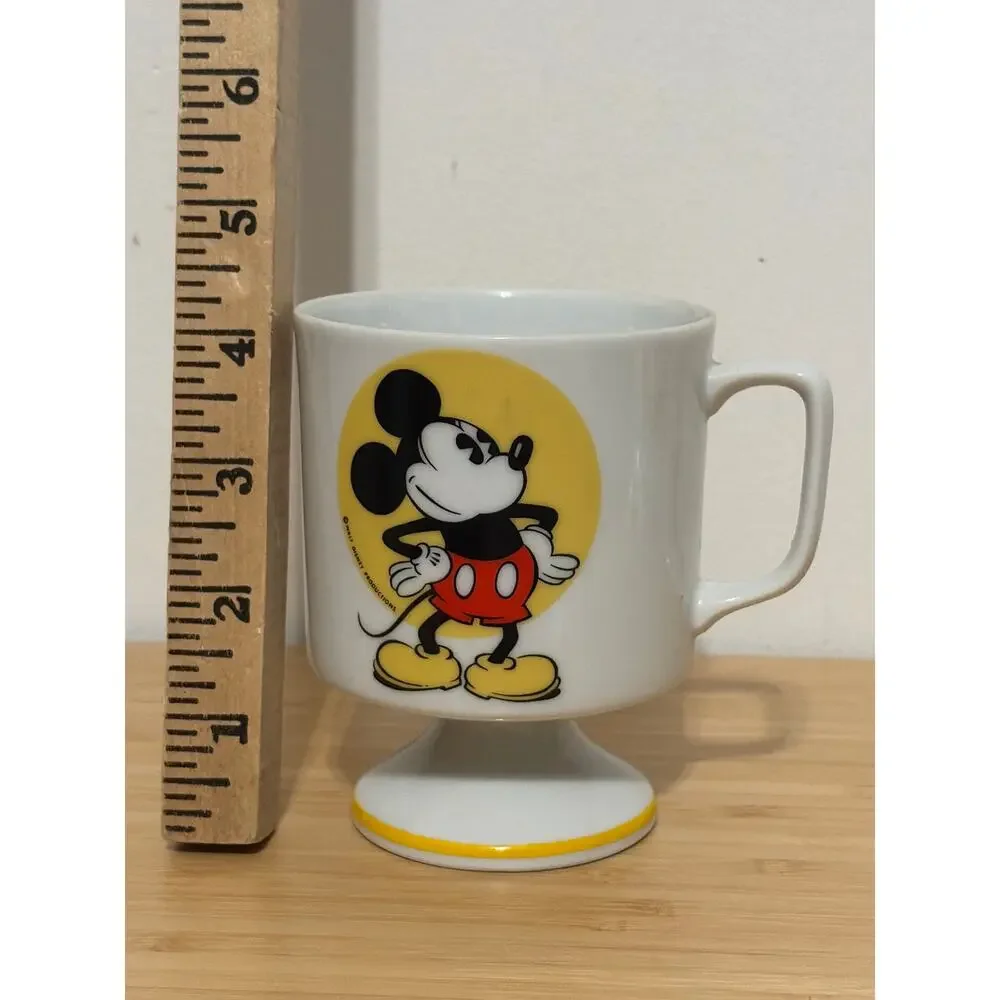 Vintage Disney Mickey Mouse Pedestal Mug Cup White Yellow Japan